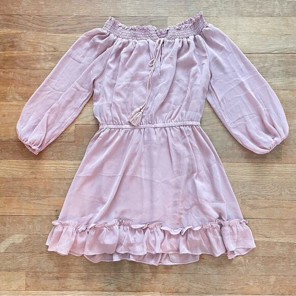 Rose pink off shoulder chiffon fit and flare dress size small S b7 - Picture 1 of 2